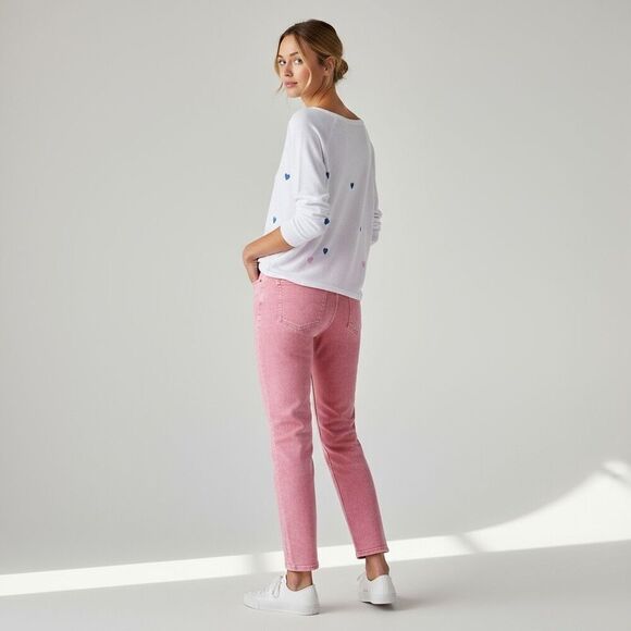 Chaser Blue & Pink Heart Knit Print Scoop-Neck Pullover Top; Soft Brushed Jersey - Picture 2 of 4